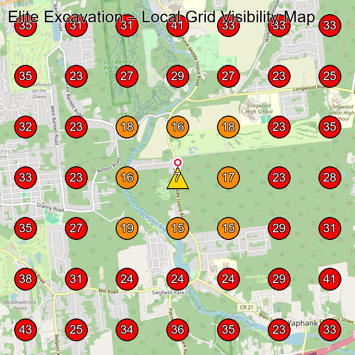 Elite Excavation GeoGrid visibility map for Septic System Service in Brookhaven